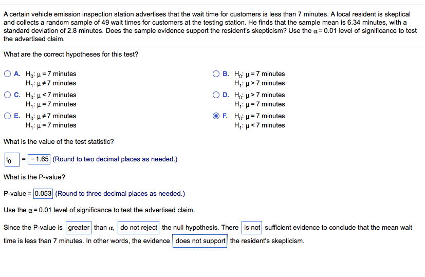 Solved A certain vehicle emission inspection station