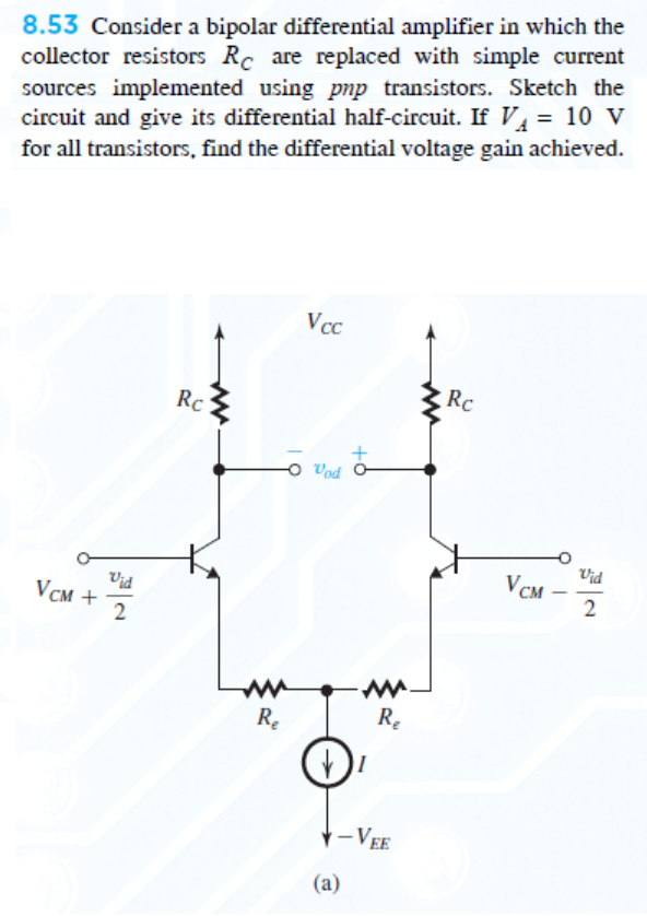 Solved 8.53 Consider a bipolar differential amplifier in