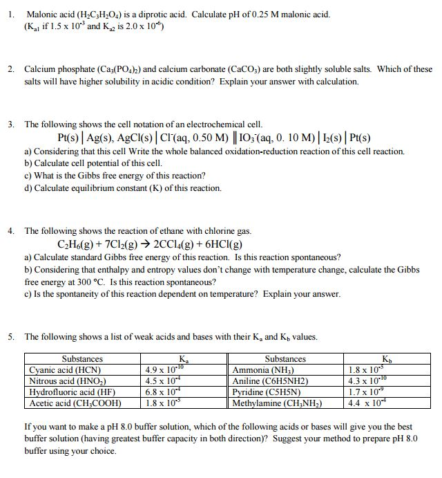 Solved l. Malonic acid (H2C3H204) is a diprotic acid. | Chegg.com