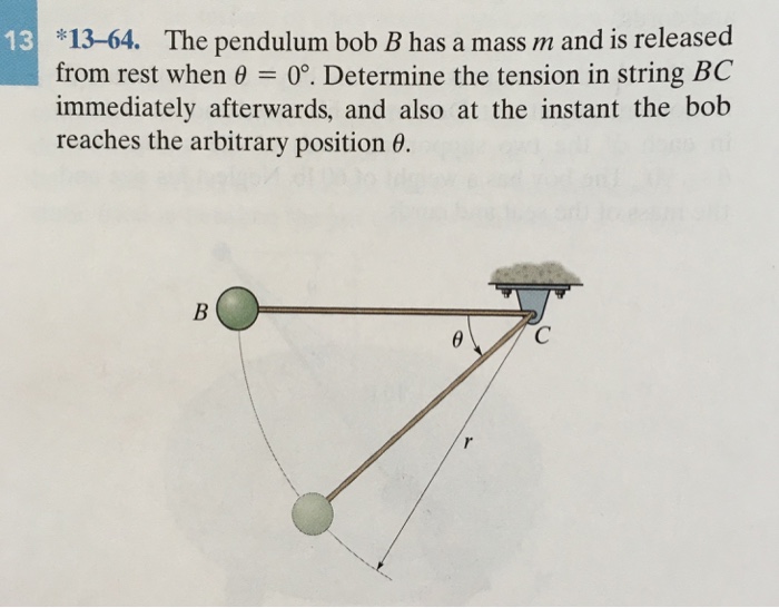 Solved The Pendulum Bob B Has A Mass M And Is Released From | Chegg.com