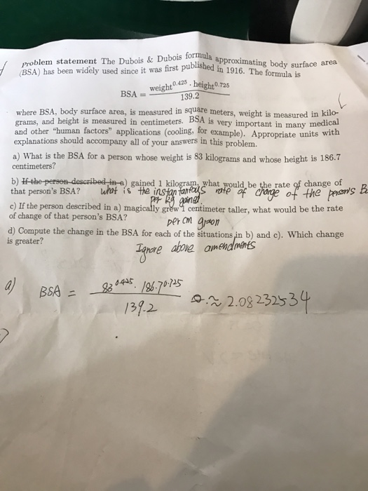 Solved The Dubois & Dubois formula approximating body