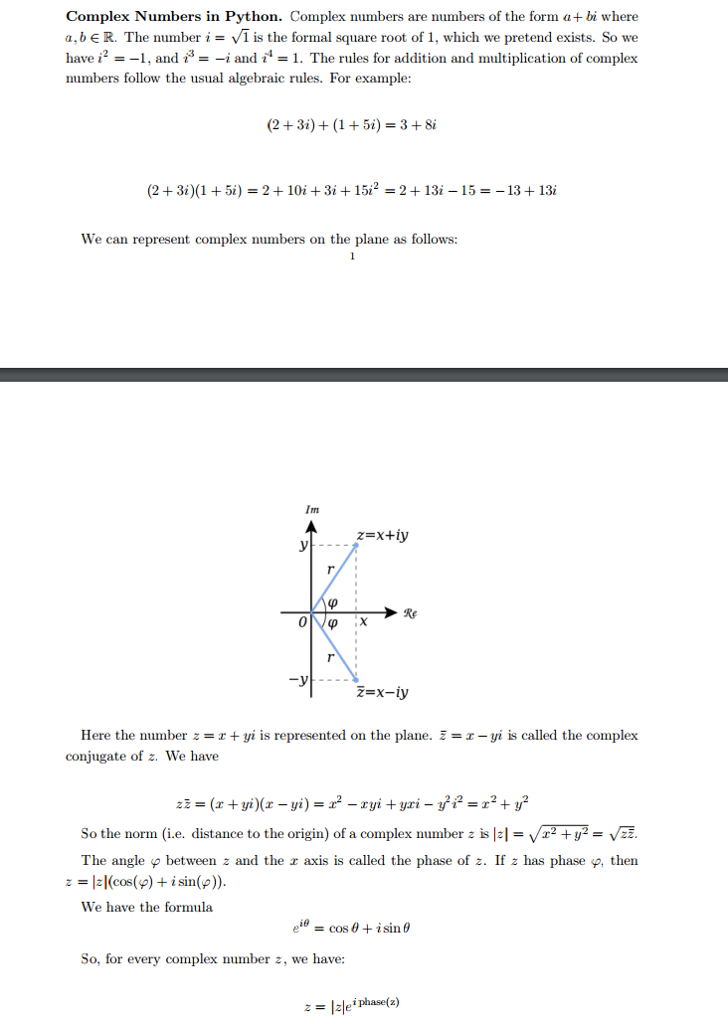 Complex Numbers in Python. Complex numbers are | Chegg.com