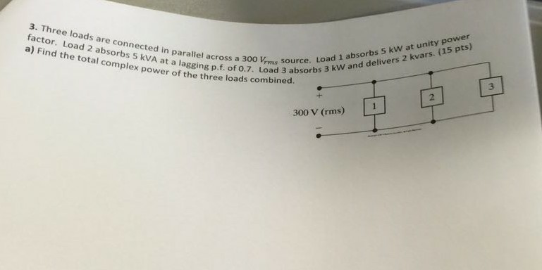 Solved Three loads are connected in parallel across a 300 | Chegg.com