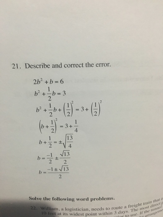 Solved Describe And Correct The Error. 2b^2 + B = 6 B^2 + | Chegg.com