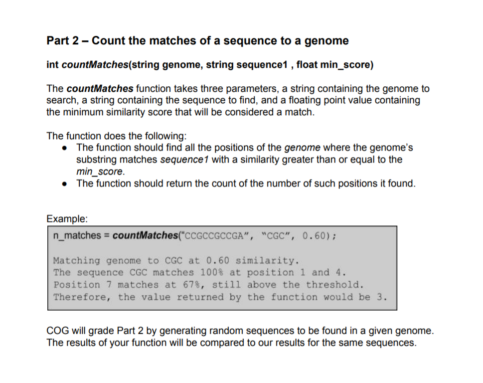 Solved Part 2 - Count the matches of a sequence to a genome | Chegg.com