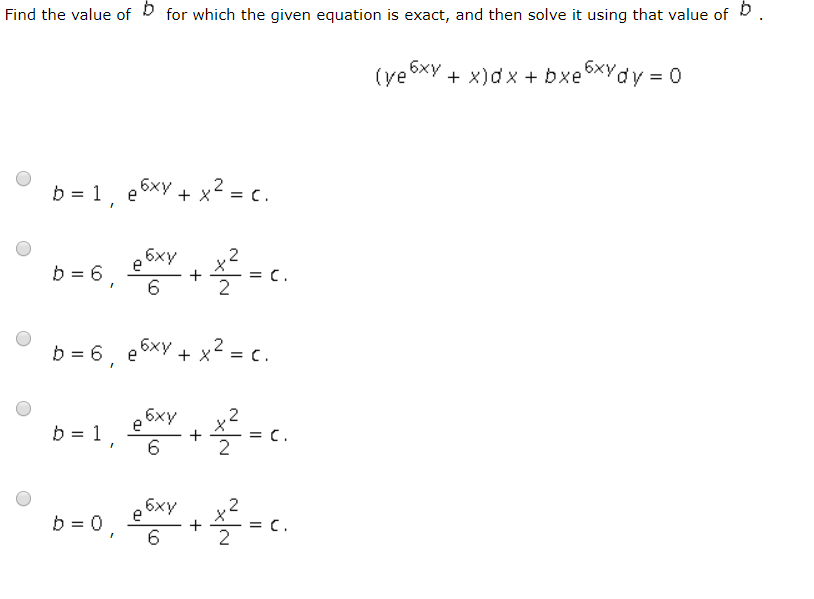 Solved Find The Value Of B For Which The Given Equation Is | Chegg.com