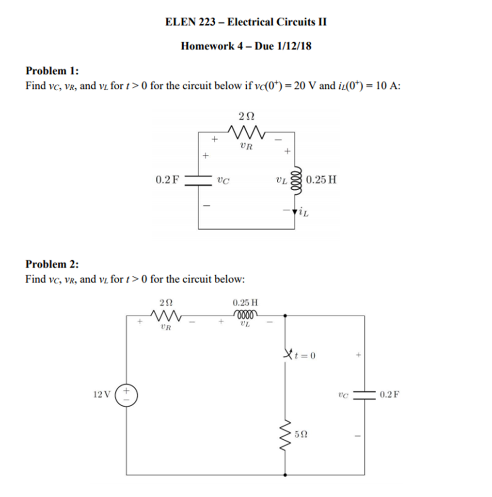 Solved ELEN 223-Electrical Circuits II Homework 4 - Due | Chegg.com