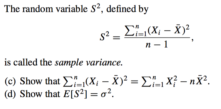 Solved Show That The Numerator Of The Sample Variance | Chegg.com