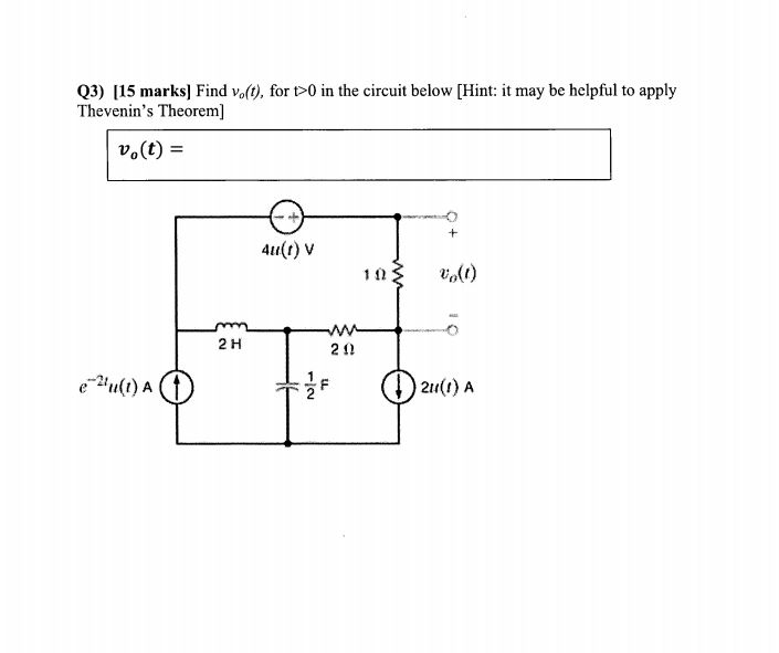 Solved Find Vo(t), For T > 0 In The Circuit Below[ Hint: It | Chegg.com