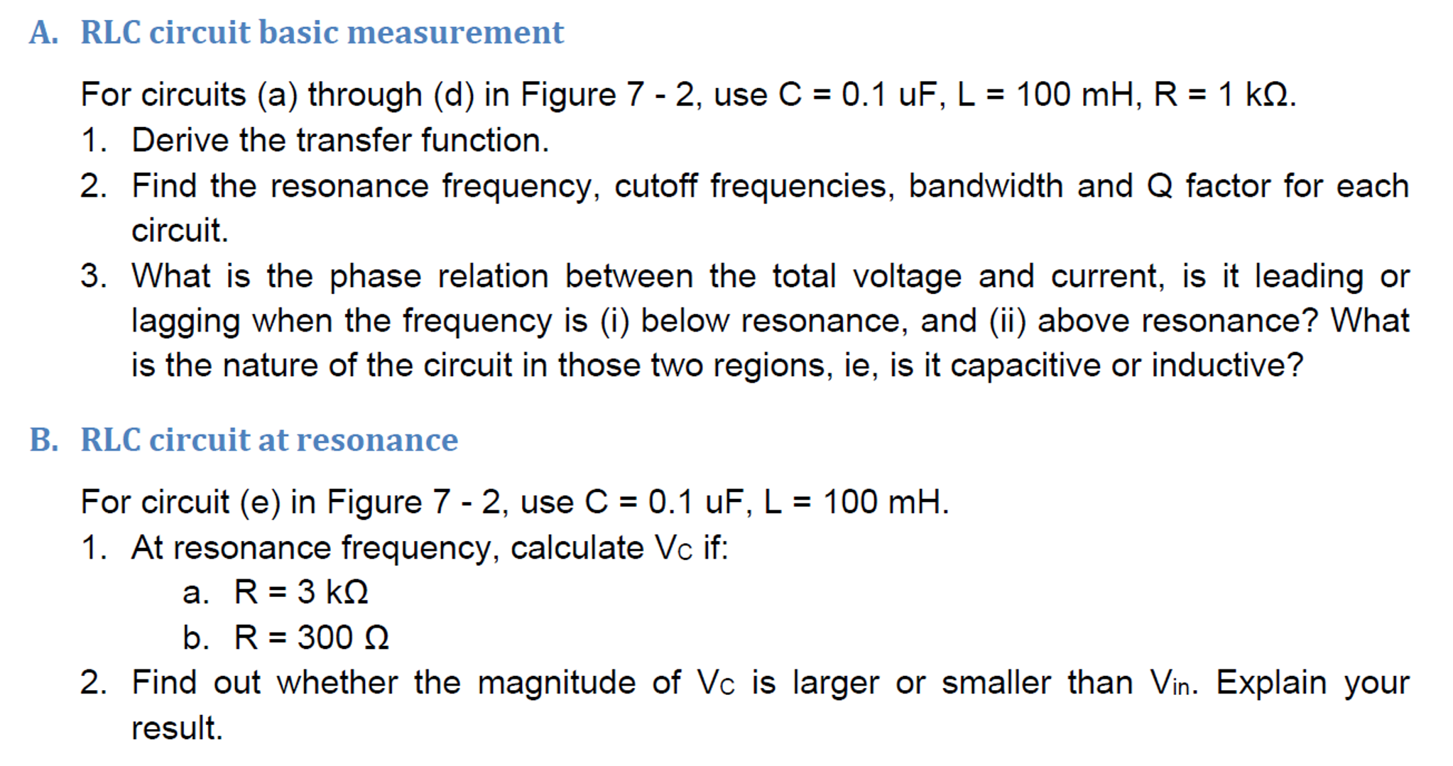 Solved RLC circuit basic measurement For circuits (a) | Chegg.com