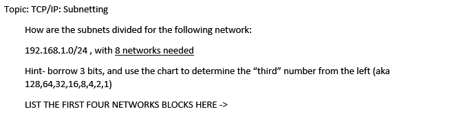Solved Topic: TCP/IP: Subnetting How are the subnets divided | Chegg.com image.