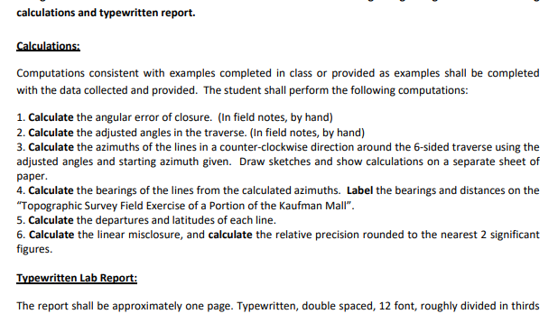 Solved 1. Calculate the angular error of closure. (In field | Chegg.com