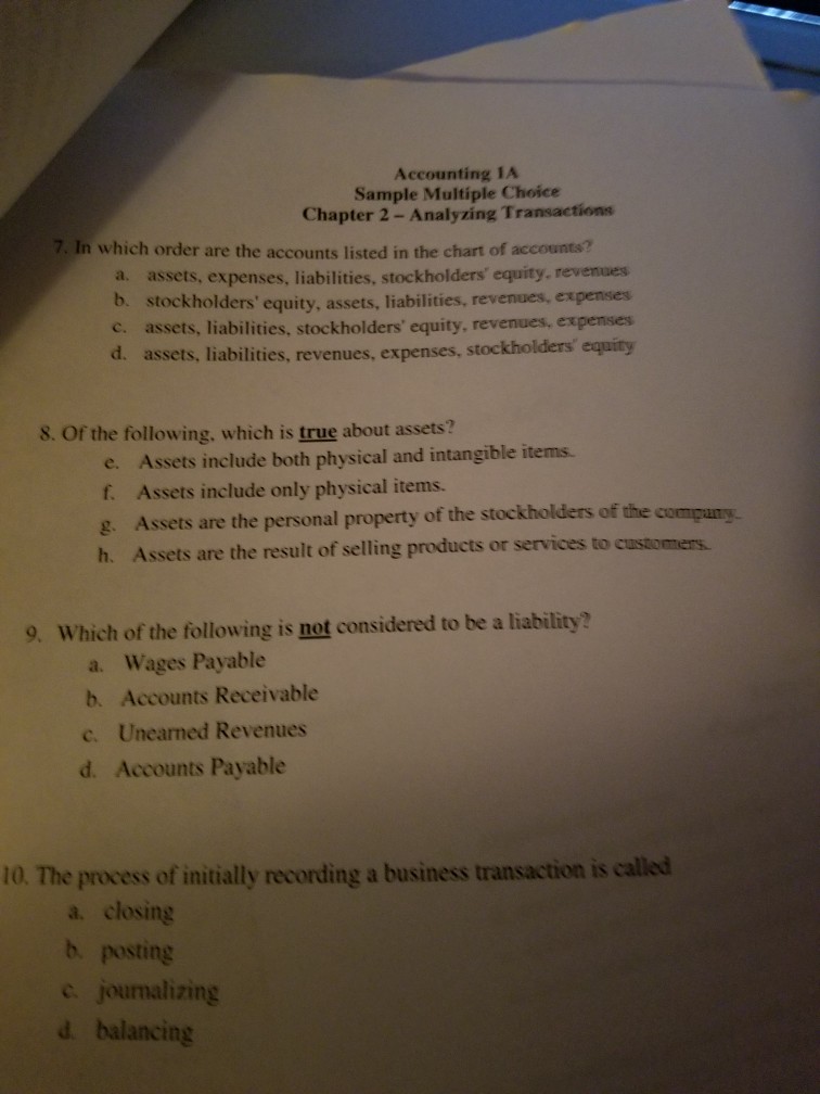 Solved Accounting IA Sample Multiple Choice Chapter 2- | Chegg.com