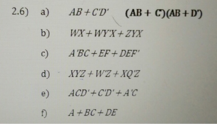 Solved Simplify The Equations (b-f) AB + C'D' (AB + C)(AB + | Chegg.com