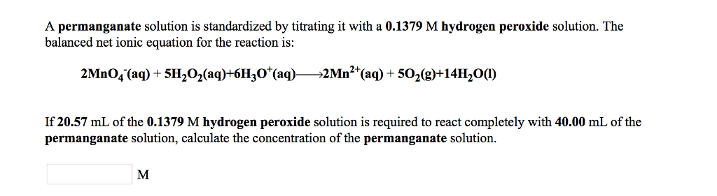 Solved A permanganate solution is standardized by titrating | Chegg.com