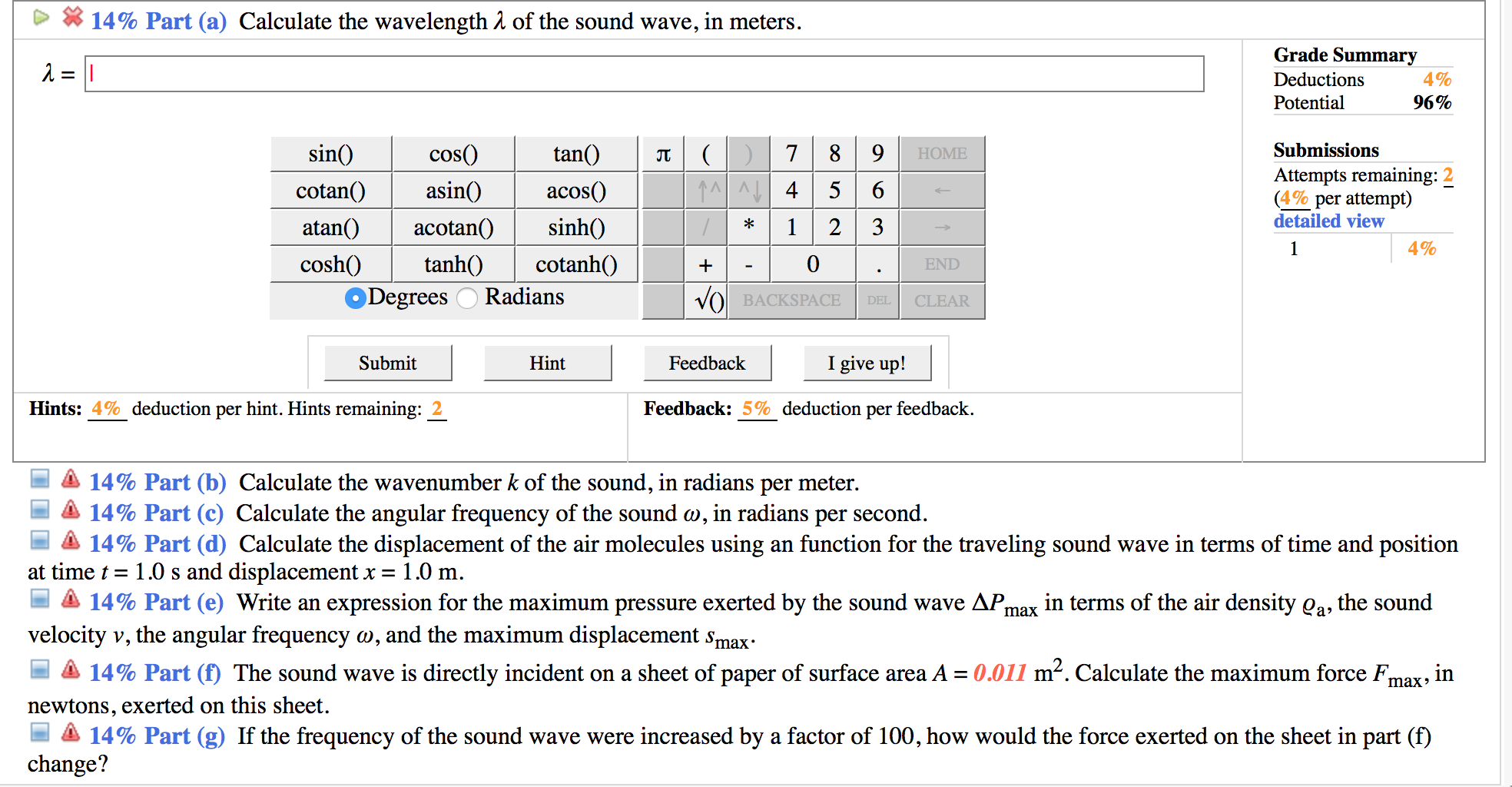 Solved Calculate the wavelength lambda of the sound wave, | Chegg.com