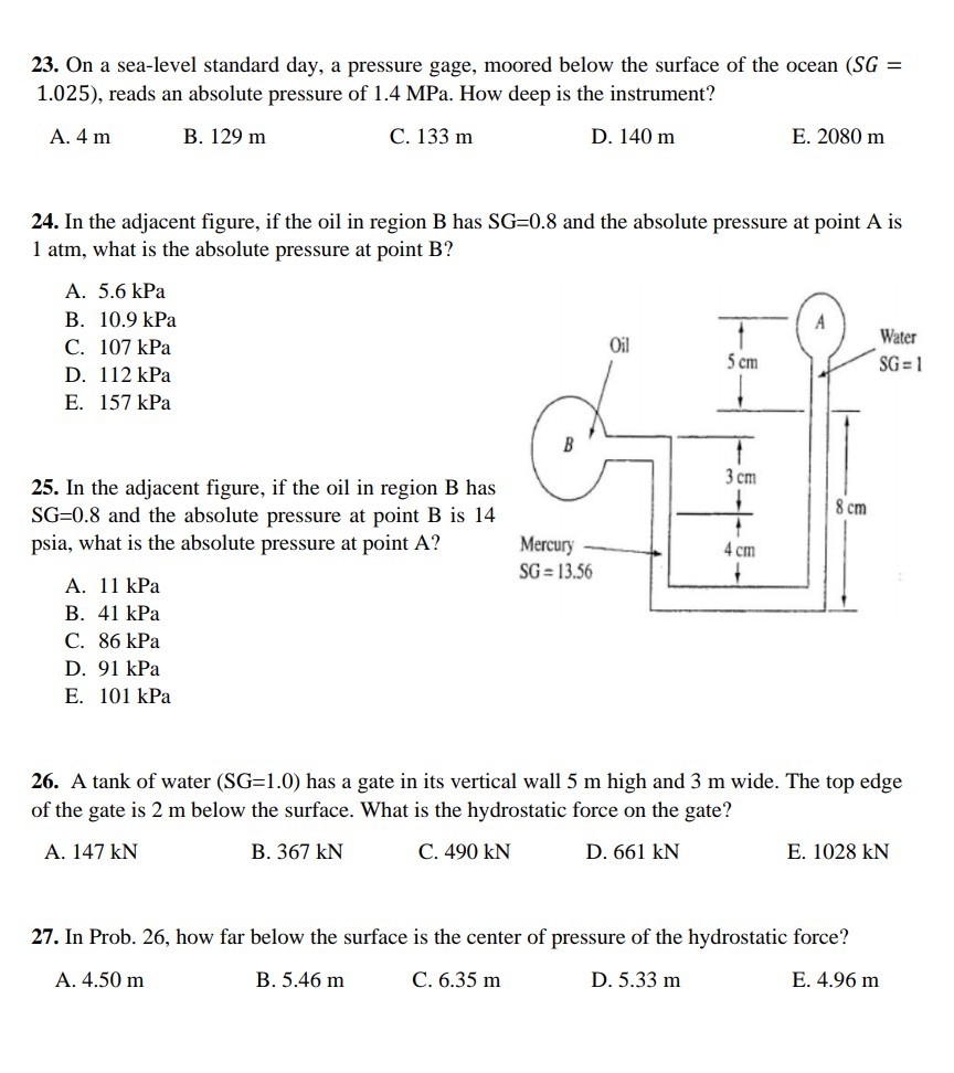 Solved 23. On a sealevel standard day, a pressure gage,