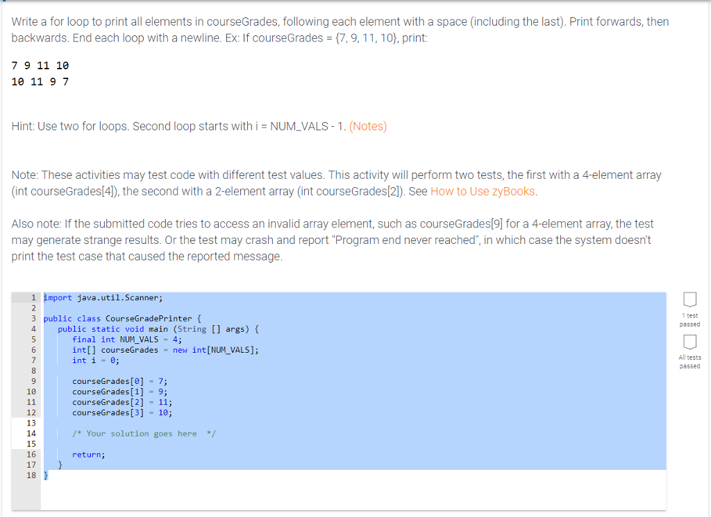 Solved Write a for loop to print all elements in | Chegg.com