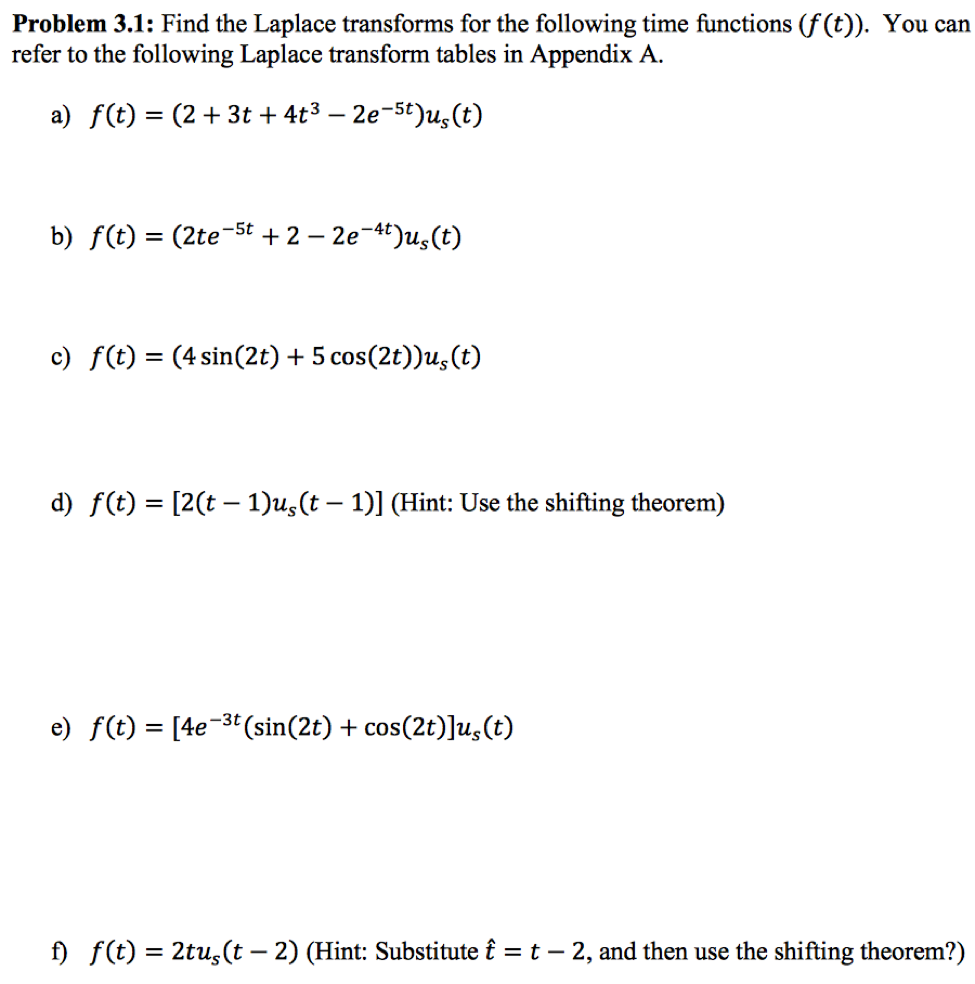 Solved Problem 3.1: Find The Laplace Transforms For The | Chegg.com