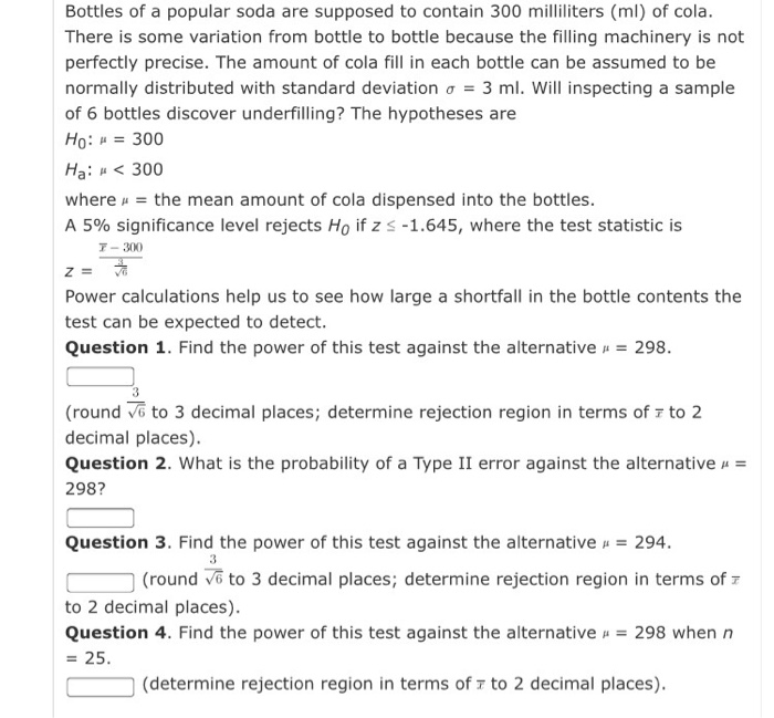 Solved Bottles of a popular soda are supposed to contain 300 | Chegg.com