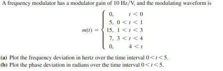 Solved A frequency modulator has a modulator gain of 10 | Chegg.com