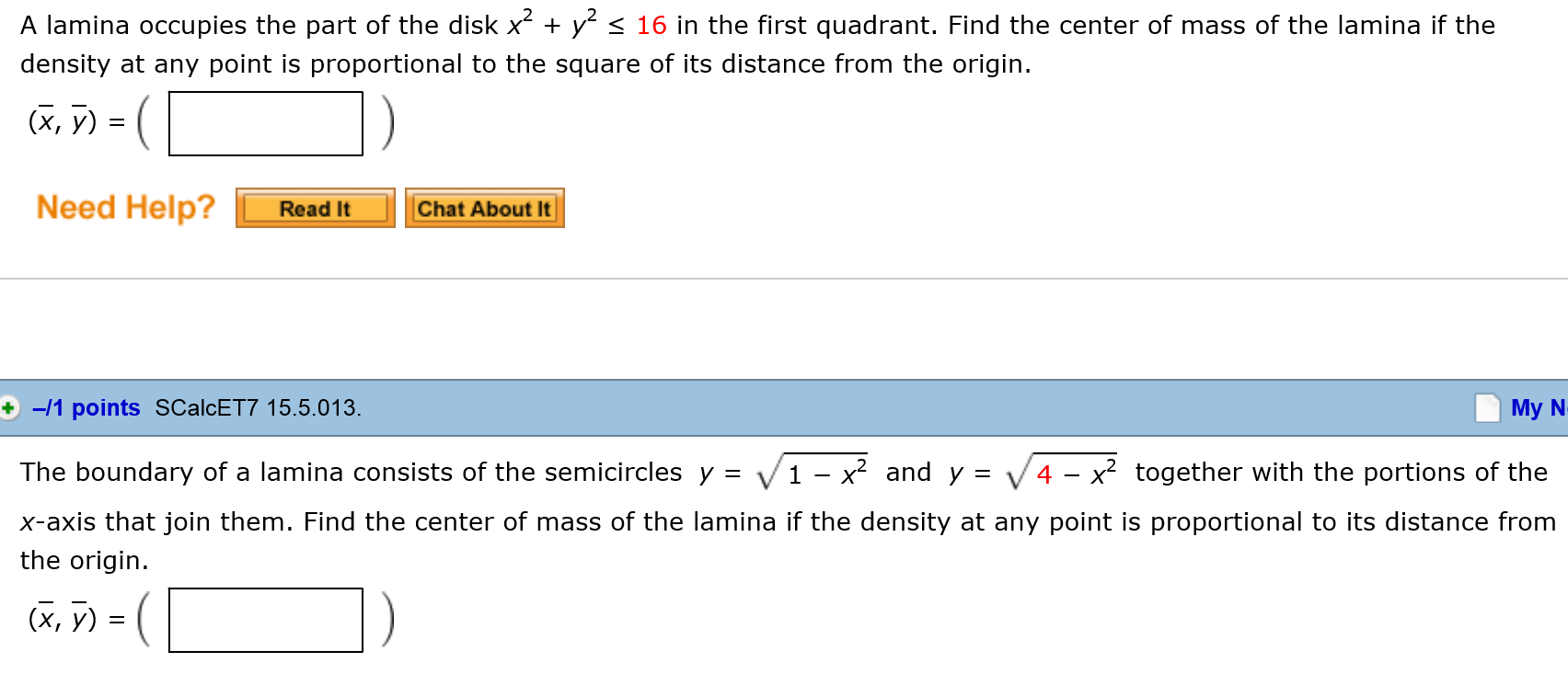 Solved A lamina occupies the region inside the circle x^2 + | Chegg.com