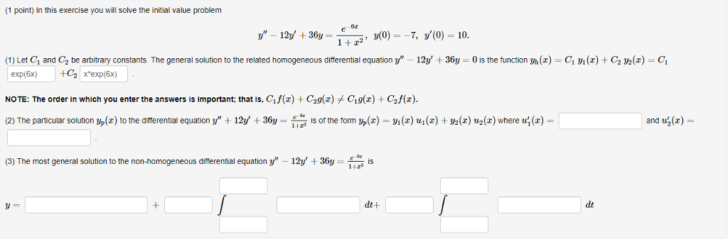Solved (1 point) In this exercise you will solve the initial | Chegg.com