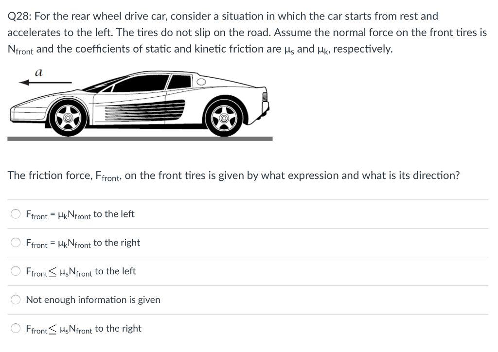 Solved Q28 For the rear wheel drive car, consider a