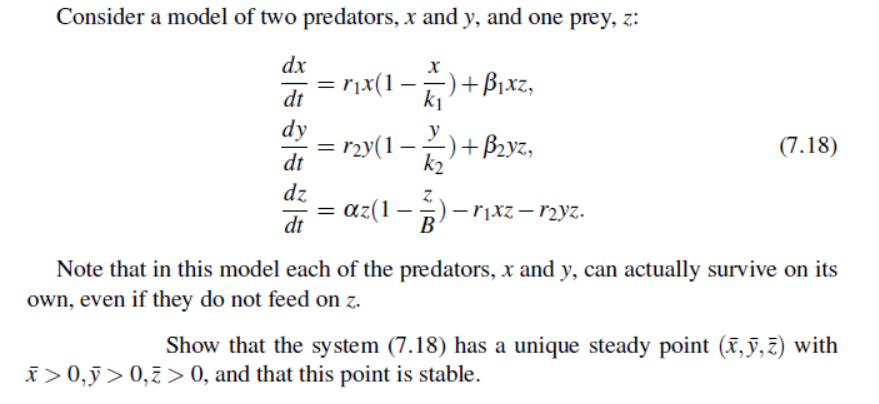 Solved Consider a model of two predators, x and y, and one | Chegg.com
