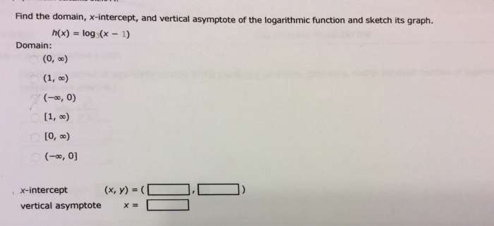 Solved Find The Domain X Intercept And Vertical Asymptote