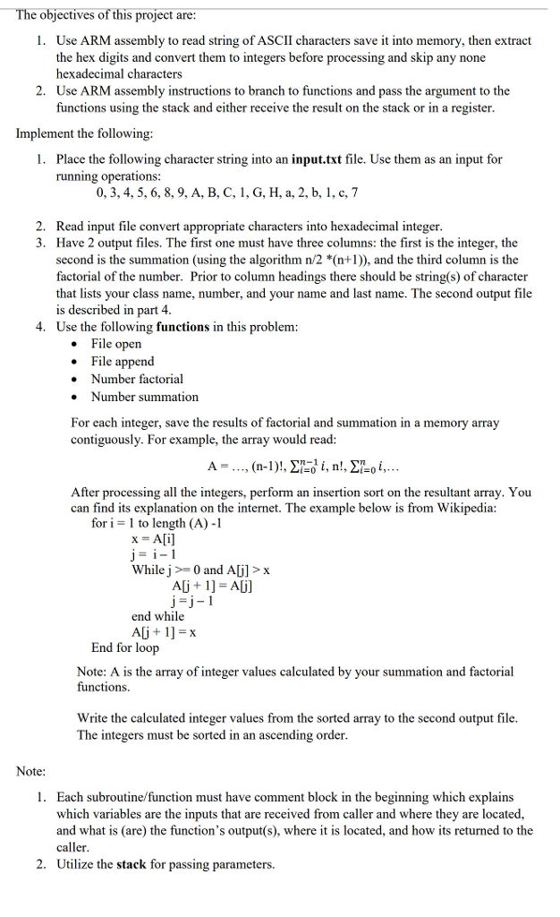 he objectives of this project are 1. Use ARM assembly