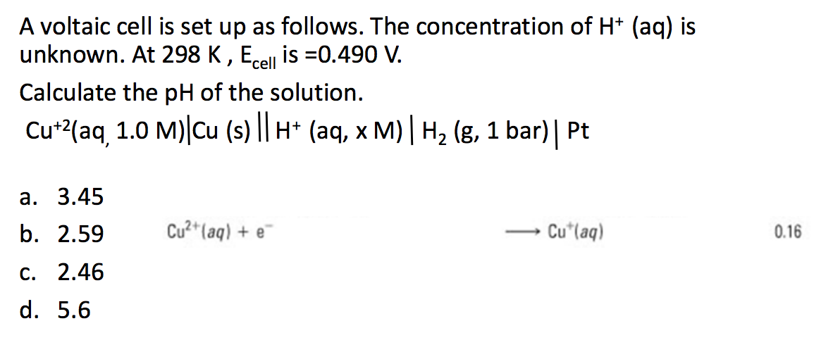 Solved A voltaic cell is set up as follows. The