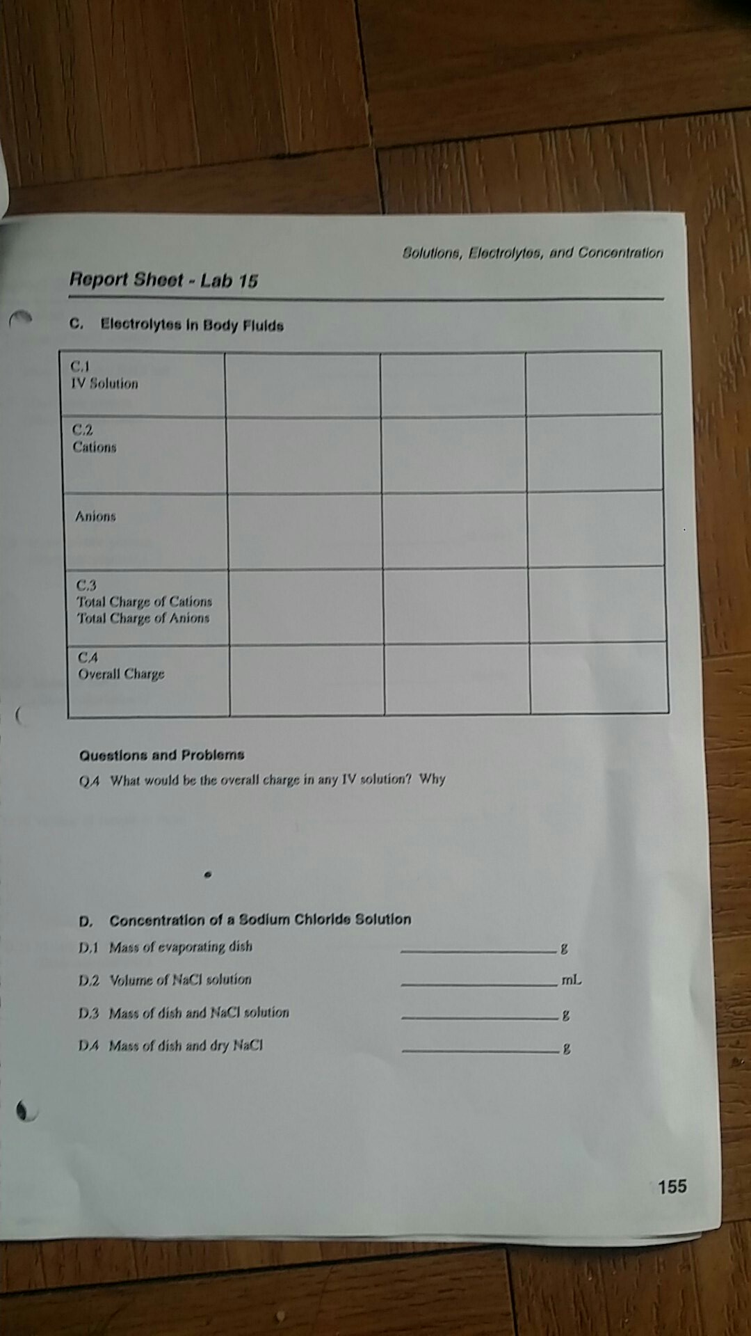 Solved Solutions, Electrolytes, and Concentration Report