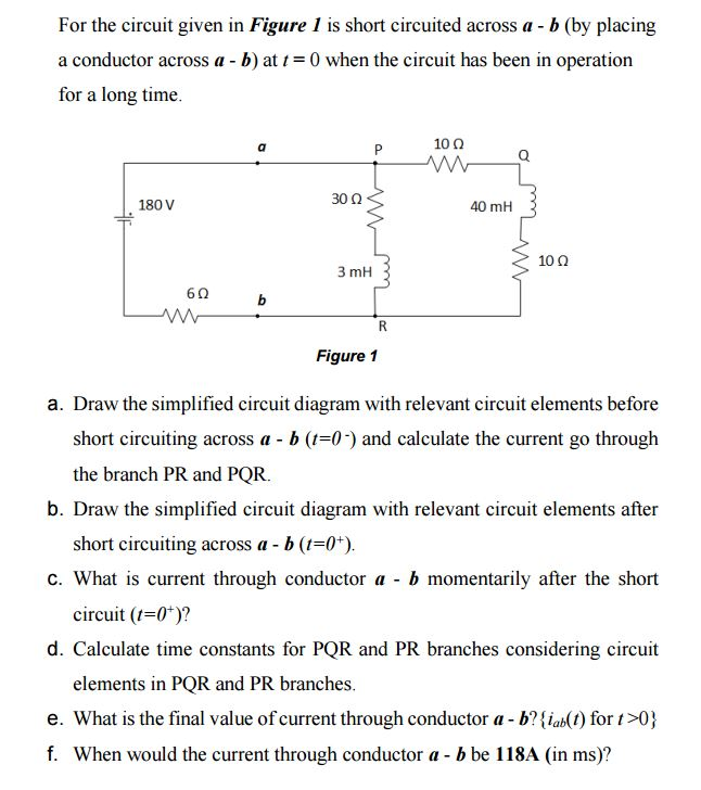 Solved For the circuit given in Figure 1 is short circuited | Chegg.com