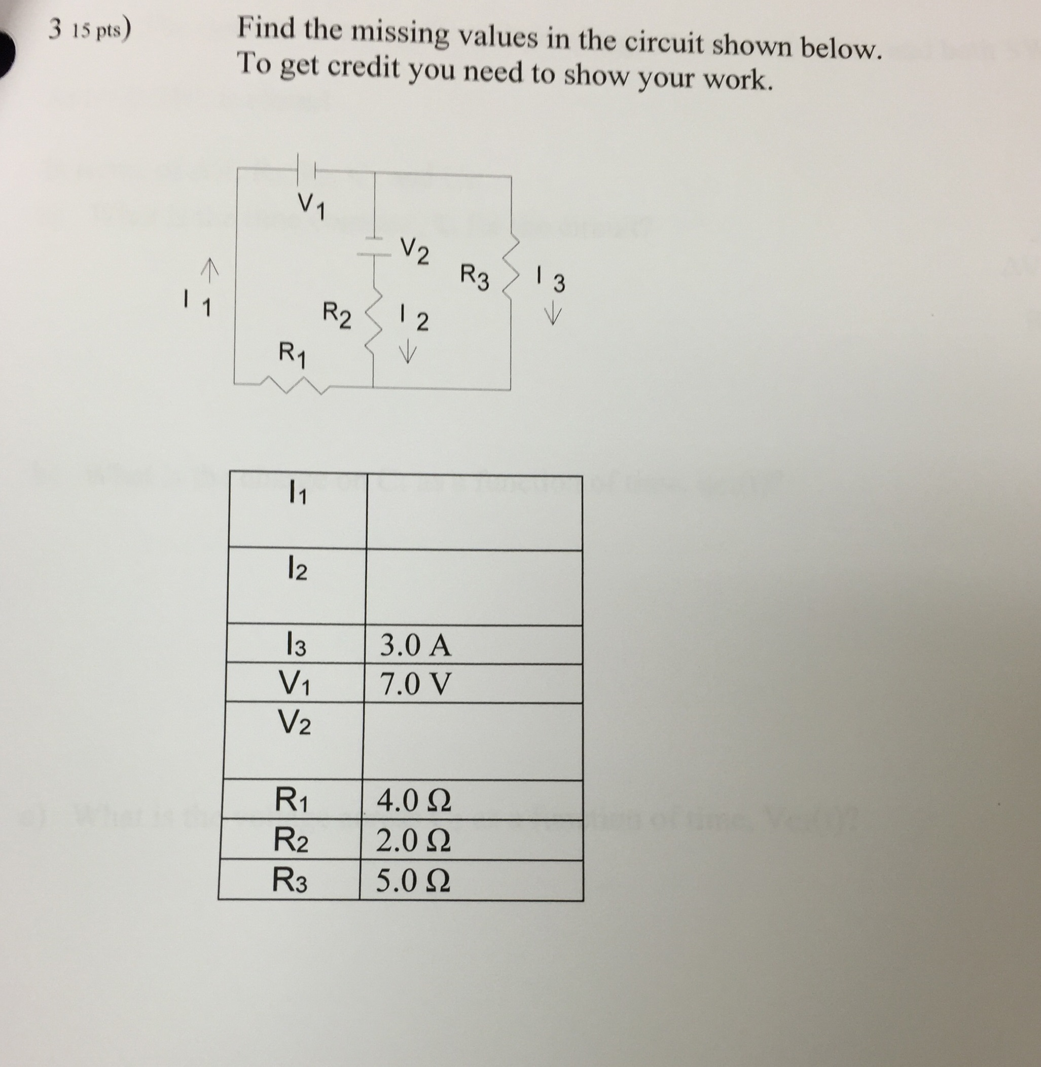 Solved 15 pts Find the missing values in the circuit shown | Chegg.com