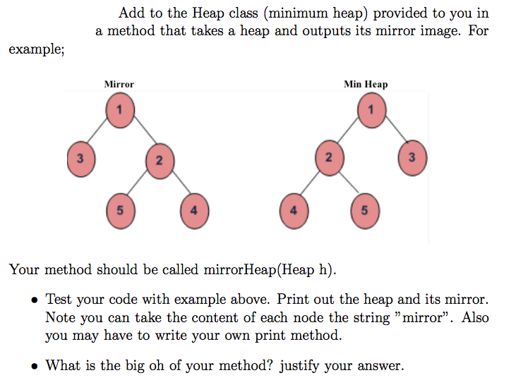 Add to the Heap class (minimum heap) provided to you | Chegg.com