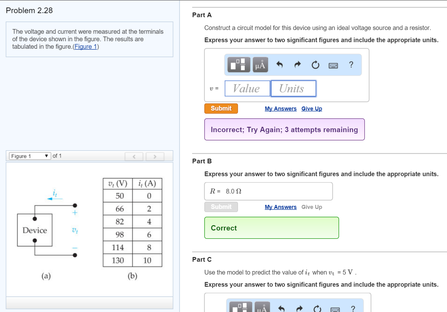 Solved The voltage and current were measured at the | Chegg.com