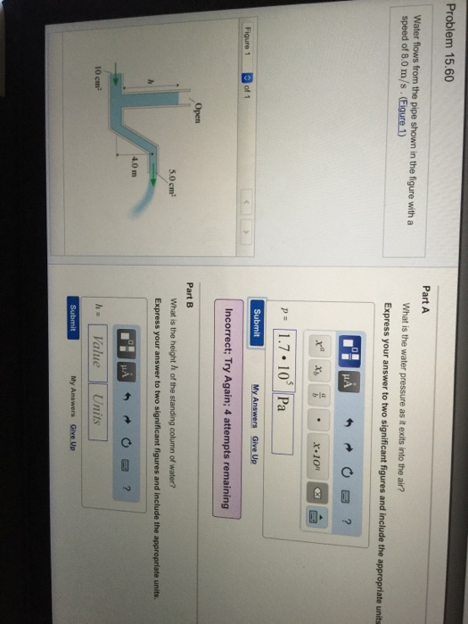 Solved Water flows from the pipe shown in the figure with a | Chegg.com