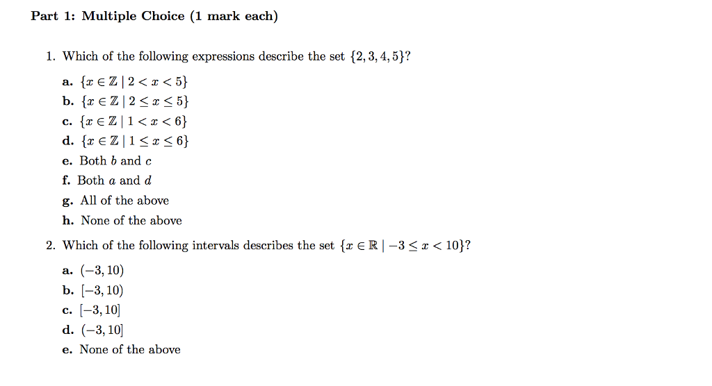 Solved Part 1: Multiple Choice (1 Mark Each 1. Which Of The | Chegg.com