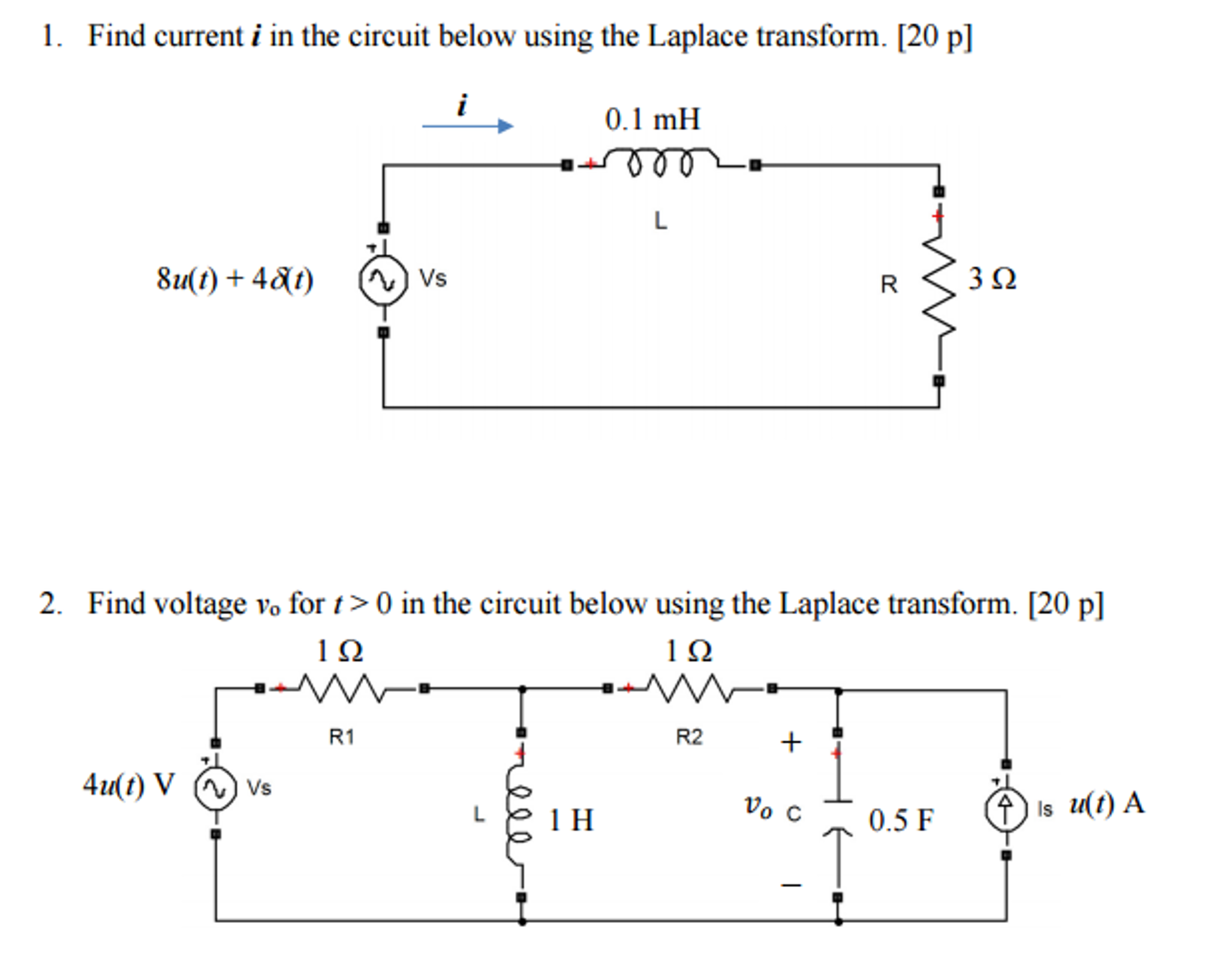 Solved Find current i in the circuit below using the Laplace
