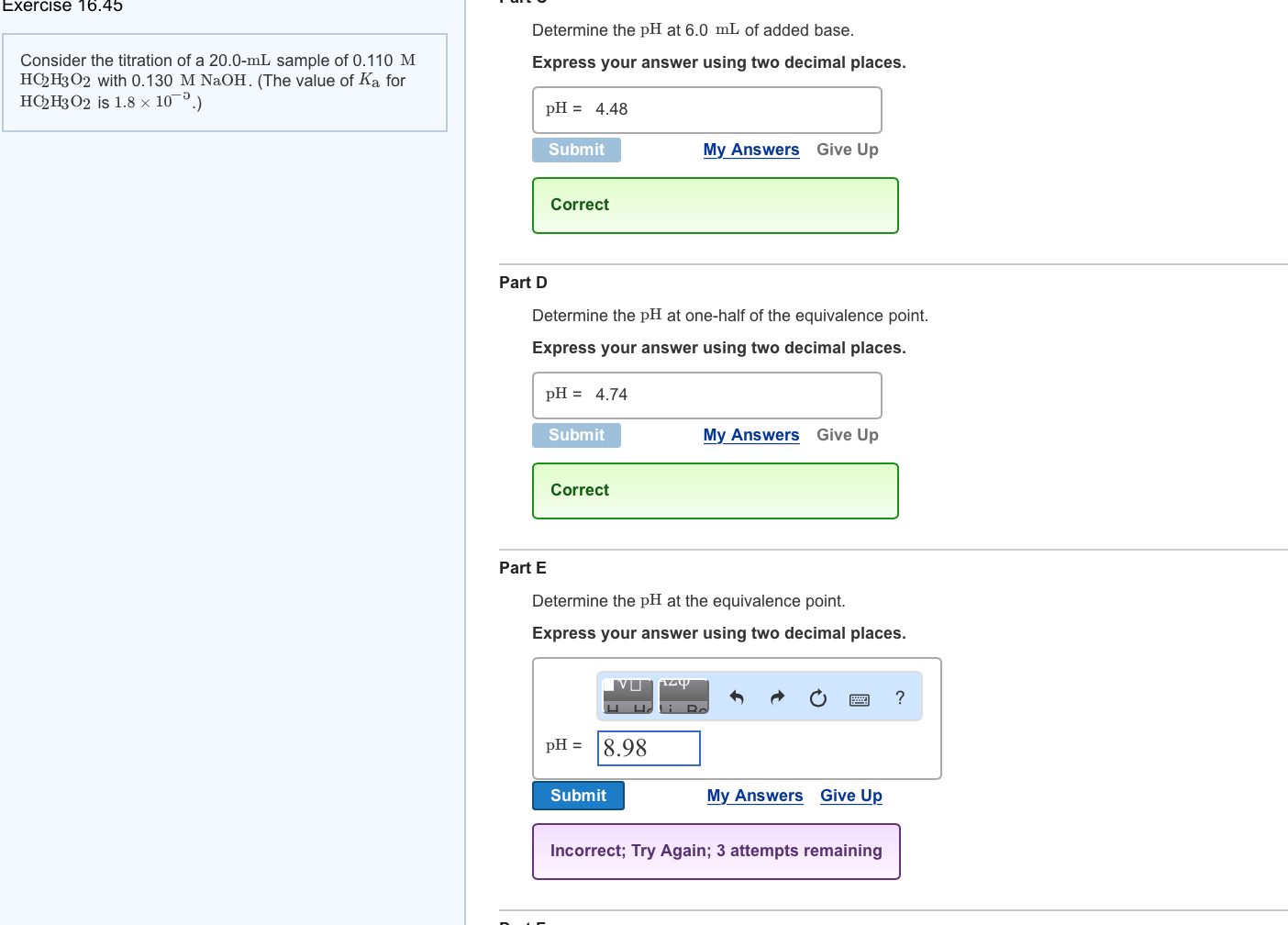 Solved Consider the titration of a 20.0-mL sample of 0.110 M | Chegg.com