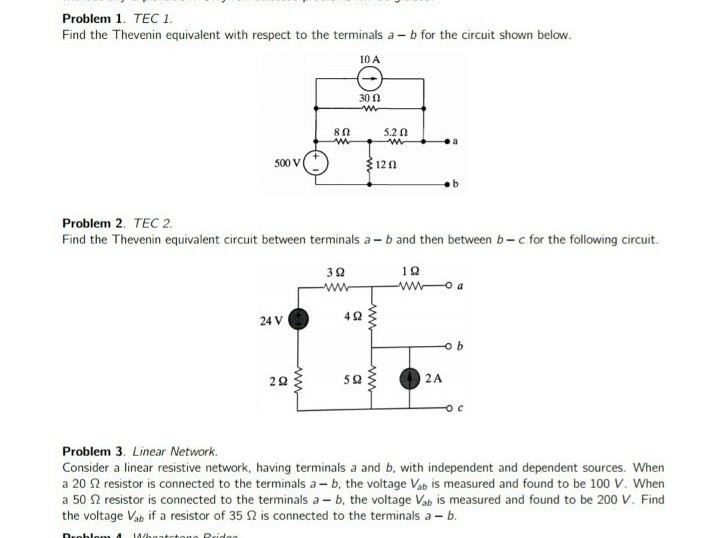 Solved Problem 1. TEC 1 Find The Thevenin Equivalent With | Chegg.com