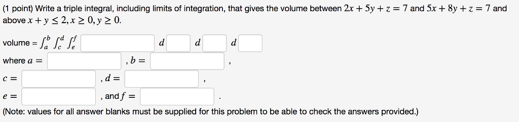 Solved (1 Point) Write A Triple Integral, Including Limits | Chegg.com