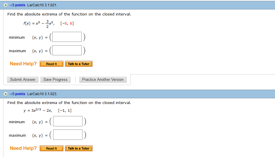 find absolute extrema of function on closed interval