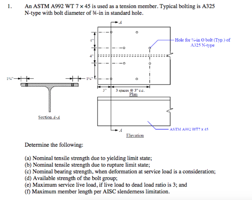 Solved An ASTM A992 WT 7 Times 45 Is Used As A Tension Chegg