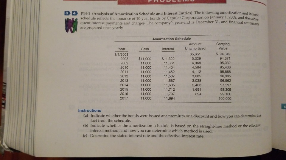 Solved 3 4 P14-1 (Analysis of Amortization Schedule and | Chegg.com