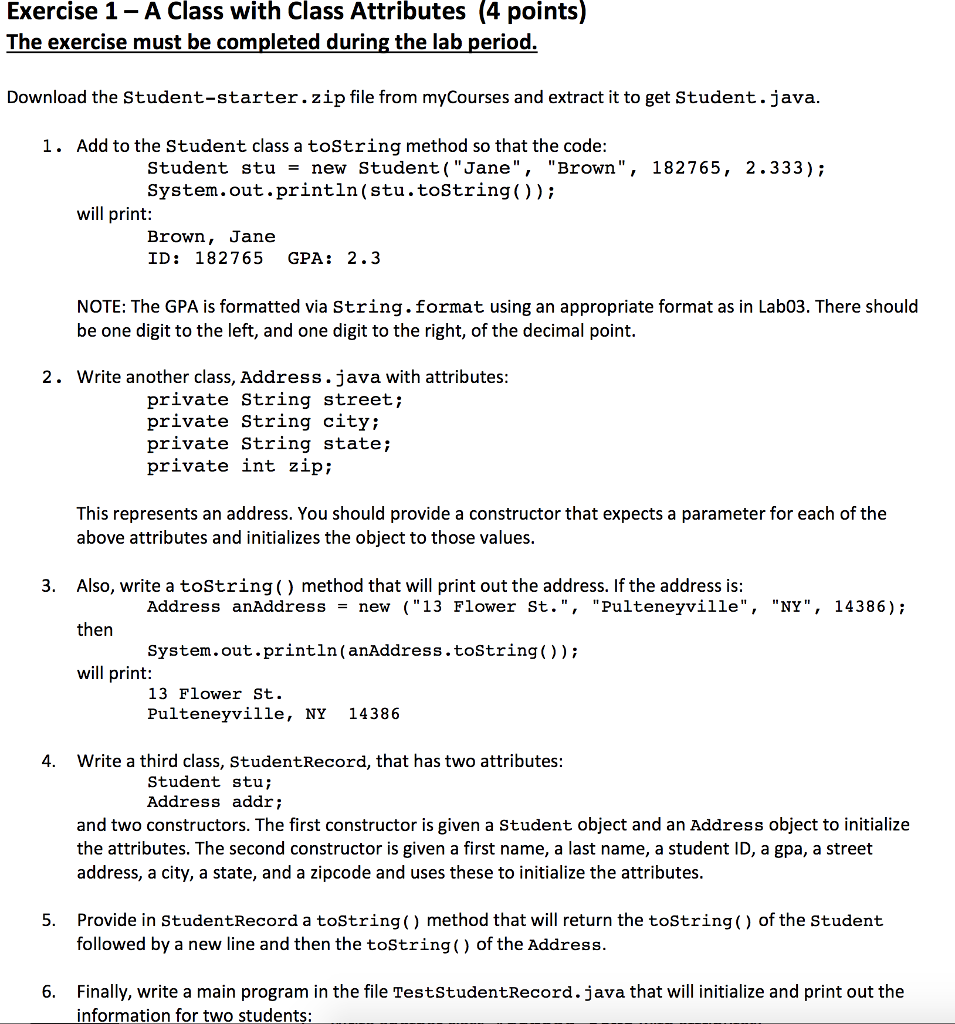 Solved Exercise 1- A Class with Class Attributes (4 points) | Chegg.com