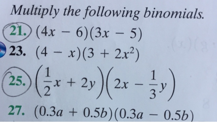 multiply the binomials 3 4a2 3b2 and 4 a2 2 3b2