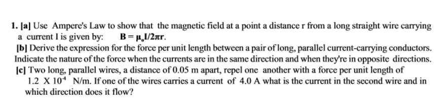 Solved Use Ampere's Law to show that the magnetic field at a | Chegg.com