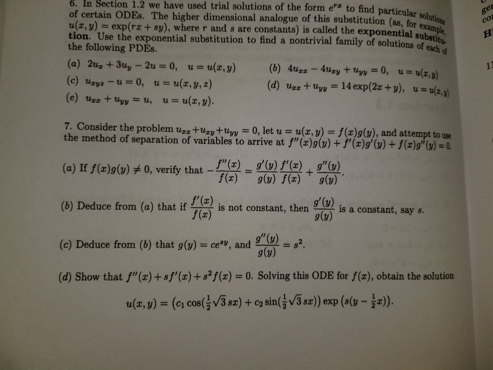 Solved 6. In Section 1.2 we have used trial solutions of the | Chegg.com